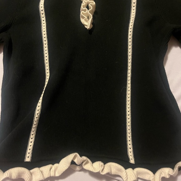 CAbi Black Cardigan with Cream Ruffle Detail - Picture 3 of 6
